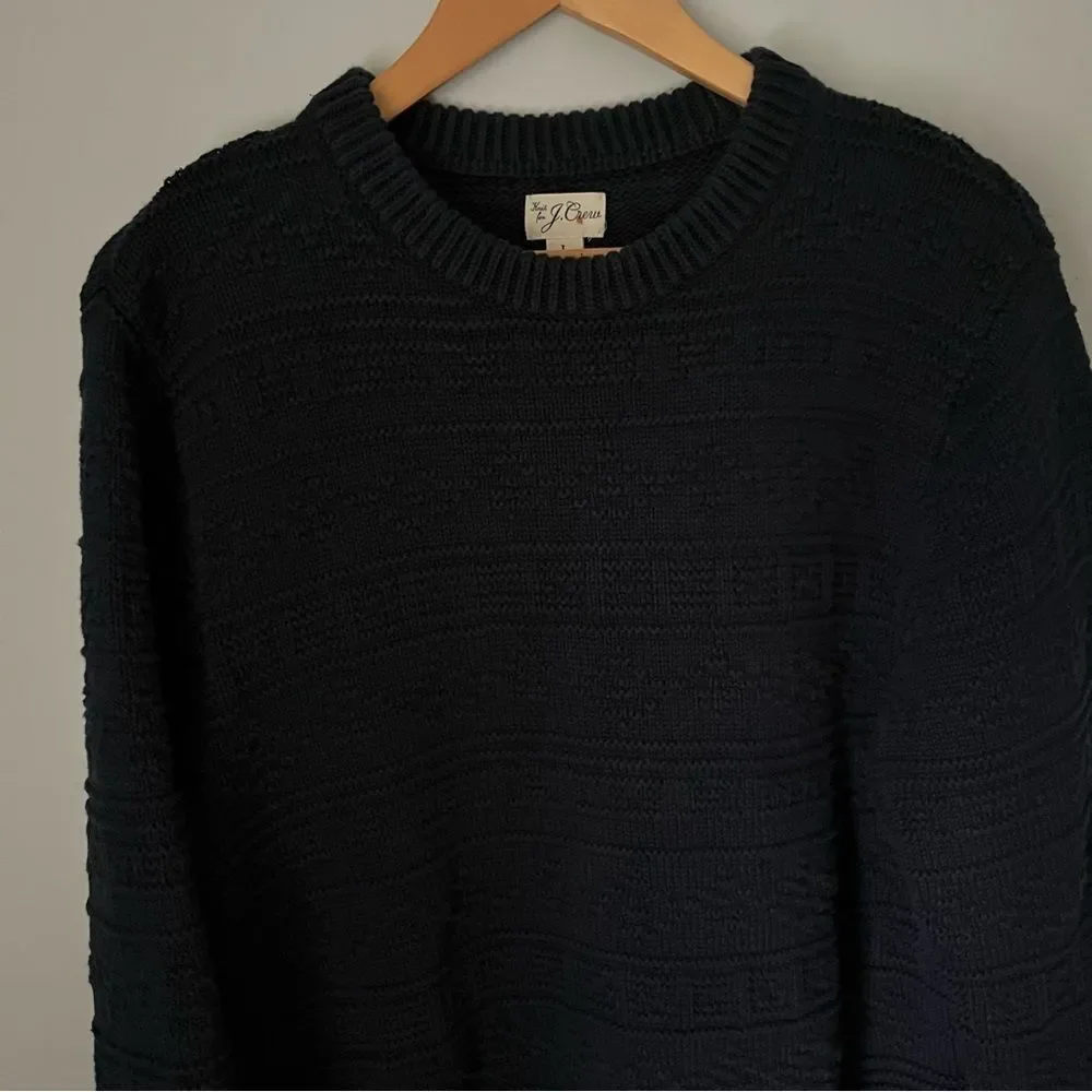 J. Crew Guernsey Combination Stitch Navy Blue Knit Crewneck Sweater Size Large